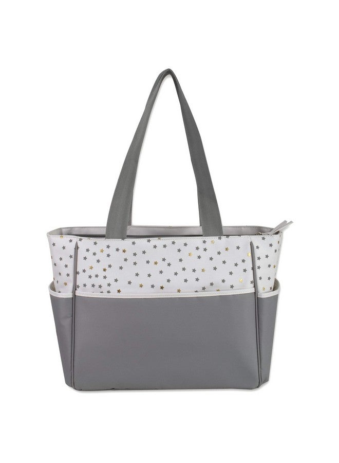 Baby Essentials Baby Essentials Diaper Bag Tote 5 Piece Set with Sun, Moon, and Stars, Wipes Pocket, Dirty Diaper Pouch, Changing Pad (Grey/Cream)  - Image 4
