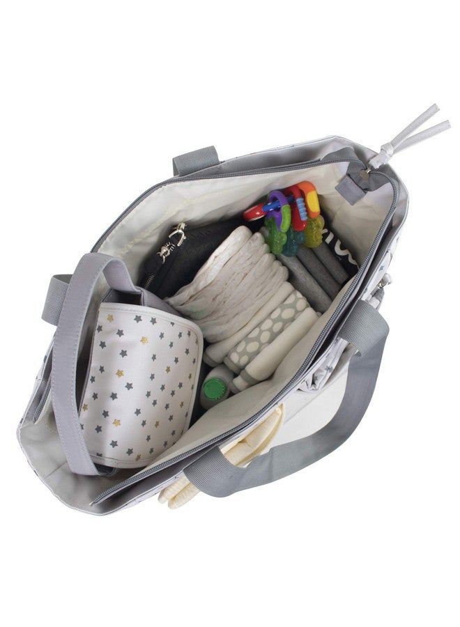 Baby Essentials Baby Essentials Diaper Bag Tote 5 Piece Set with Sun, Moon, and Stars, Wipes Pocket, Dirty Diaper Pouch, Changing Pad (Grey/Cream)  - Image 1