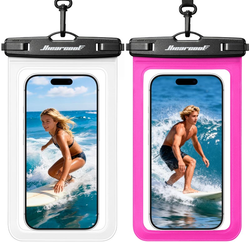 Hiearcool Universal Waterproof Phone Pouch,IPX8 Cell Phone Waterproof Case Up to 8.3" for iPhone 17 16 15 14 13 Pro Max,Beach Essentials Vacation Must Haves-Clear&Bright Red-2Pack - Image 1