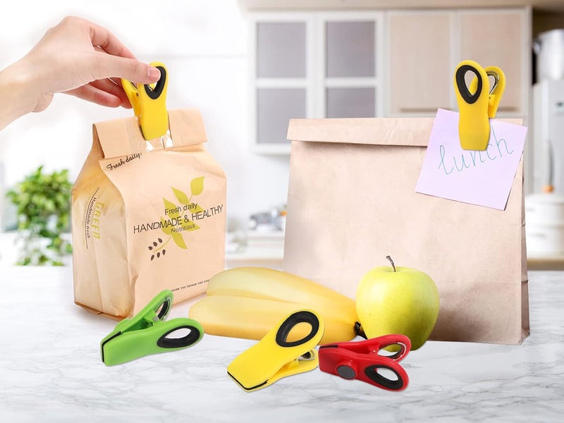 Ecurfu Bag Clips with Magnet, 12 Pack 6 Assorted Bright Colors Magnetic Clips for Refrigerator, Magnet Clips, Chip Clips, Bag Clips for Food Storage, Snack Bags and Food Bags - Image 5