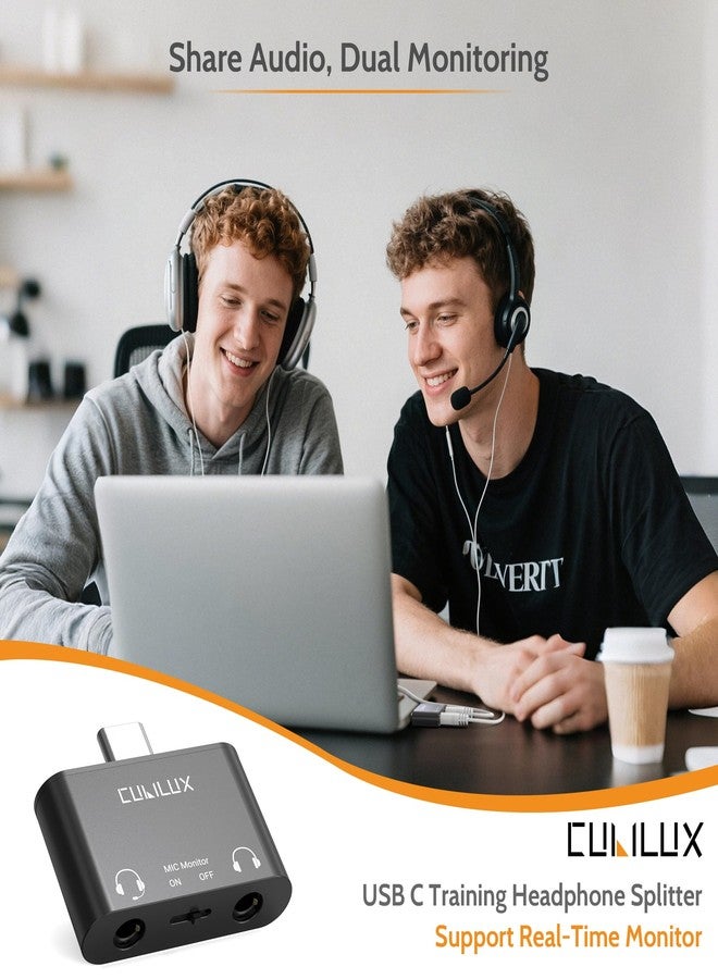 Cubilux USB C Training Headphone Splitter with Direct MIC Monitor, Type C to 3.5mm TRRS Microphone Adapter for iPhone 16/15, iPad Pro 13/12.9/11, Galaxy S25/S24/S23/S22, Pixel 9/8/7 Pro, Android Phone - Image 2