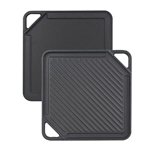 GasSaf Cast Iron Reversible Griddle, Double Sided Grill Pan Perfect for Stove Tops and Gas Grills, 10 Inch x 10 Inch - Image 1