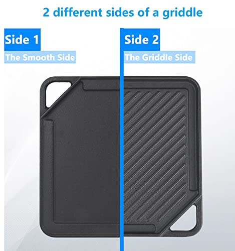 GasSaf Cast Iron Reversible Griddle, Double Sided Grill Pan Perfect for Stove Tops and Gas Grills, 10 Inch x 10 Inch - Image 2
