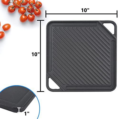 GasSaf Cast Iron Reversible Griddle, Double Sided Grill Pan Perfect for Stove Tops and Gas Grills, 10 Inch x 10 Inch - Image 4