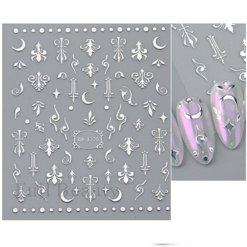 ROKHEVN 8 Sheets Silver Nail Art Stickers Decals Angel Wings Crosses Nail Stickers Sun Stars Moon Totem Design Nail Decals 3D Self-Adhesive Nail Stickers for Women Manicure Decoration - Image 4