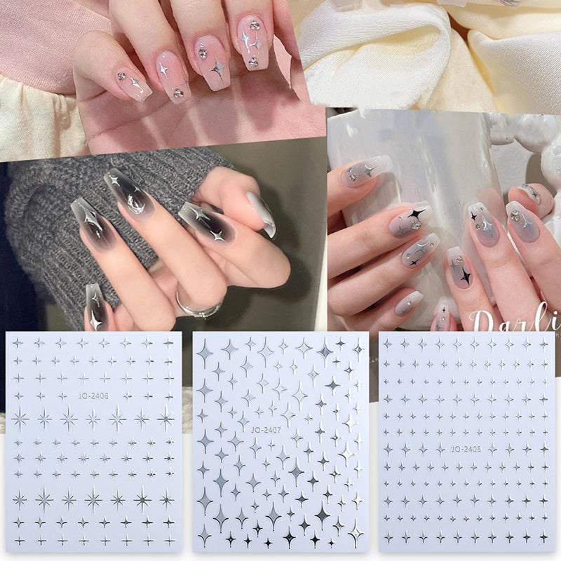 ROKHEVN 8 Sheets Silver Nail Art Stickers Decals Angel Wings Crosses Nail Stickers Sun Stars Moon Totem Design Nail Decals 3D Self-Adhesive Nail Stickers for Women Manicure Decoration - Image 5