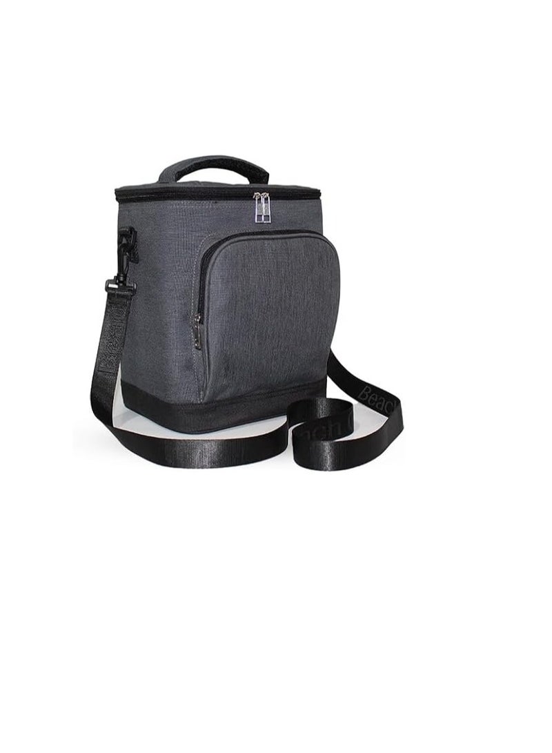 بيتش كول حقيبة غداء رمادية سعة 12 لتر، مبطنة من الداخل، تحافظ على الطعام الساخن والبارد مع حزام قابل للتعديل - Image 1