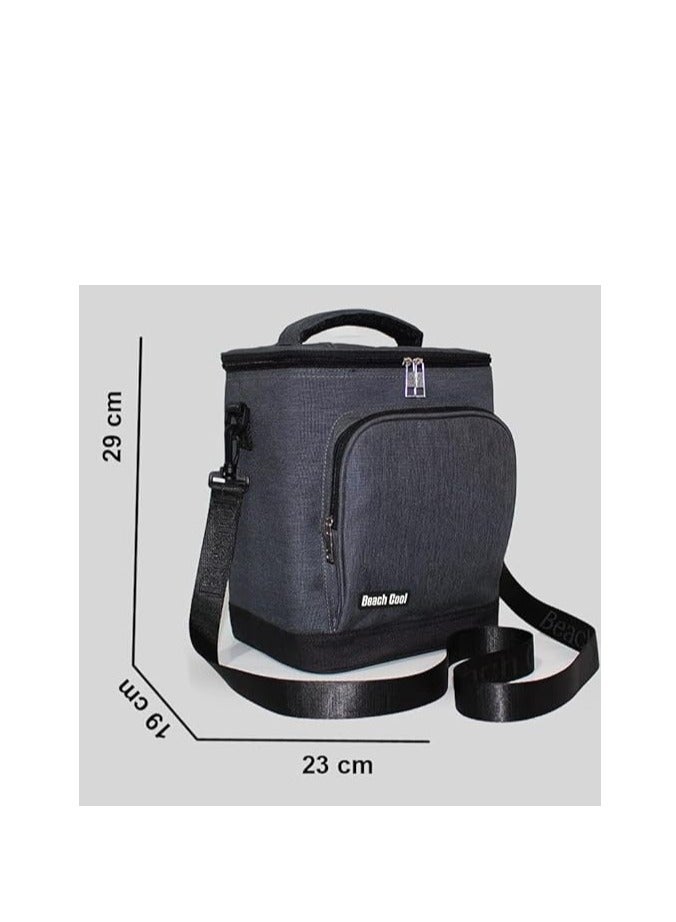 بيتش كول حقيبة غداء رمادية سعة 12 لتر، مبطنة من الداخل، تحافظ على الطعام الساخن والبارد مع حزام قابل للتعديل - Image 2