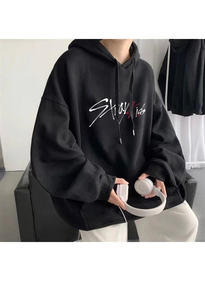 TouzModa - هودي سويت شيرت بلون أسود مع غطاء رأس بحجم كبير من توز موضة ستراي كيدز - Image 1