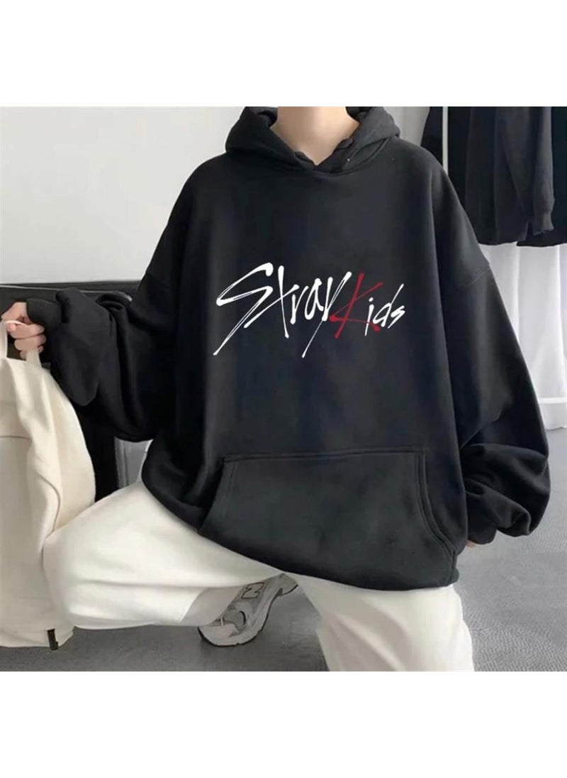TouzModa - هودي سويت شيرت بلون أسود مع غطاء رأس بحجم كبير من توز موضة ستراي كيدز - Image 1
