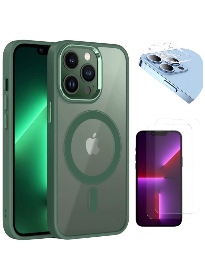 3in1 Magsafe Green Cover And 2 Piece Tempered Glass Screen Protector With Camera Lens Protector For Apple Iphone 14Pro - Image 1