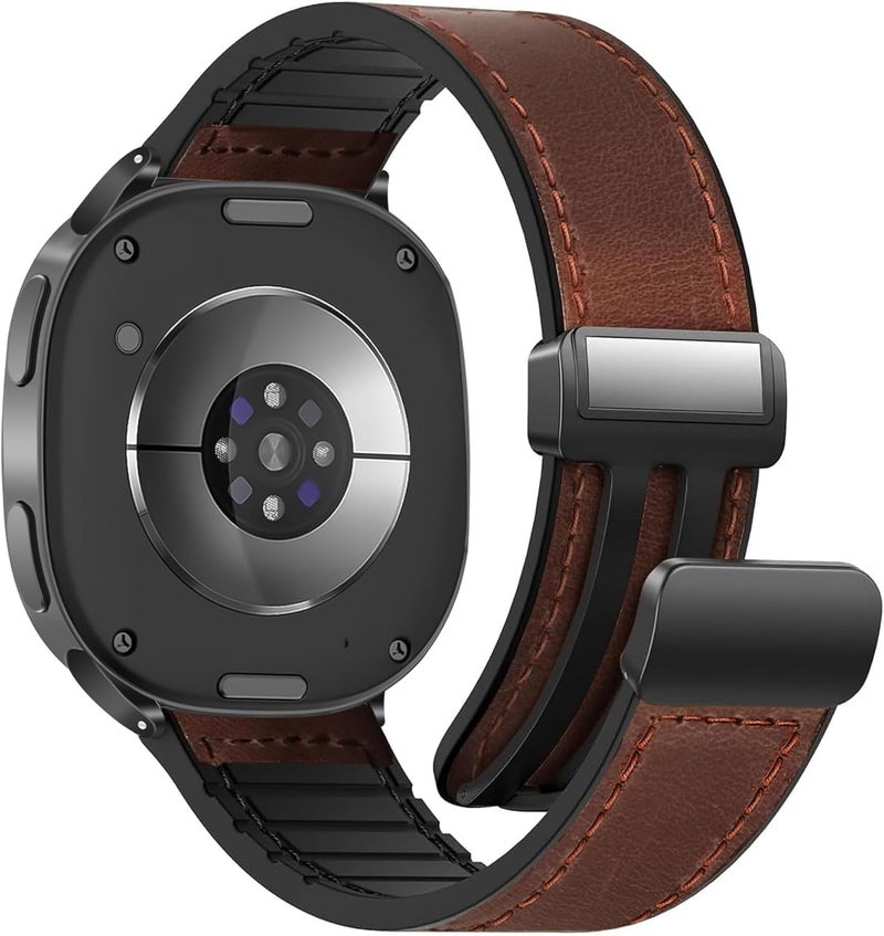 WestEagle Genuine Leather Watch 8 Band Compatible with Samsung Galaxy Watch 8 40mm 44mm/ 8 Classic 46mm, Magnetic Buckle Silicone Bottom Design Adjustable Wristbands Accessories for Men and Women - Image 1