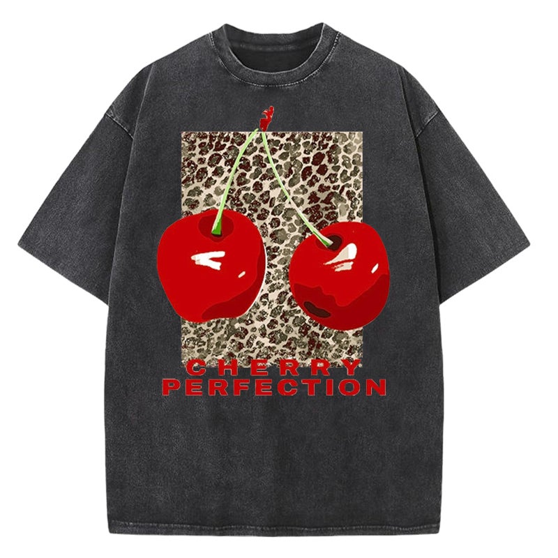 Yimoon Women's Oversized Graphic Tees Cherry Print Leopard T Shirts Vintage Washed Casual Streetwear Baggy Cotton Tops(Black-M) - Image 1