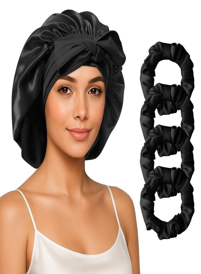 Supaze 4PCS Silk Hair Ties & Bonnet Set, Hair Bonnet for Sleeping, No Damage Silk Scrunchies for Women with Thick, Curly, or Fine Hair - Image 1