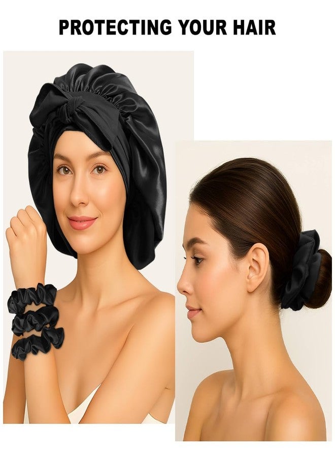 Supaze 4PCS Silk Hair Ties & Bonnet Set, Hair Bonnet for Sleeping, No Damage Silk Scrunchies for Women with Thick, Curly, or Fine Hair - Image 4