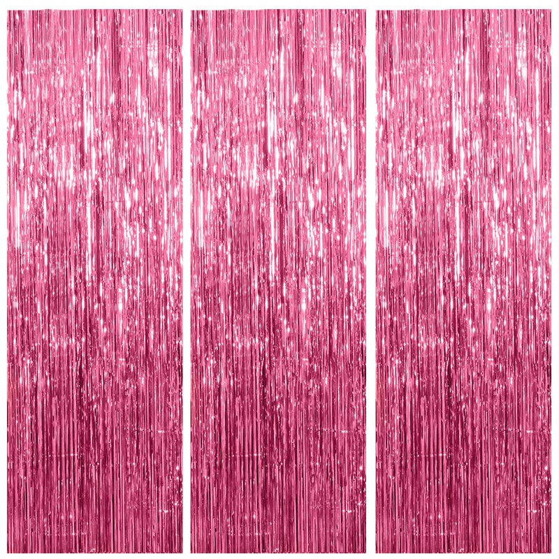 3 Pack Pink Backdrop Birthday Party Decorations Tinsel Foil Fringe Curtains Backdrop Streamer Bachelorette Christmas Graduation Wedding Princess Pink Theme Party Decorations
