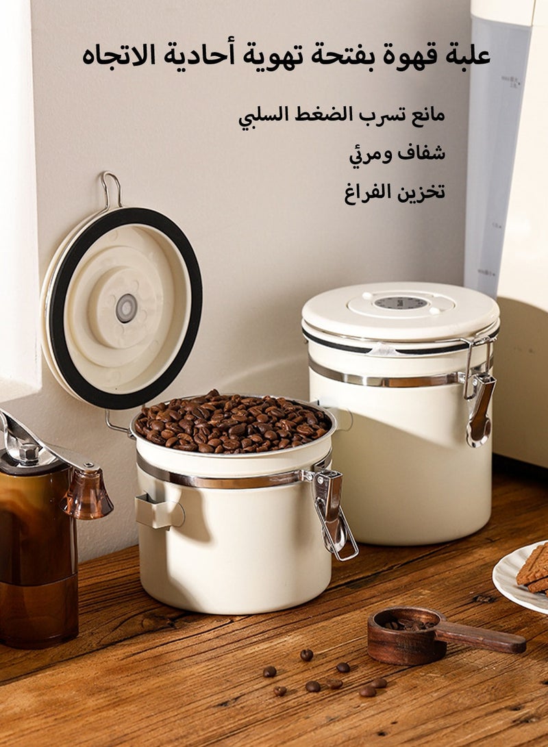 حاوية قهوة بسعة 1.5 لتر حاوية قهوة محكمة الإغلاق من الفولاذ المقاوم للصدأ لحفظ حبوب القهوة مع مغرفة علبة قهوة لحبوب القهوة لحبوب القهوة والسكر ودقيق الشاي وحبوب الشاي أسود - Image 2