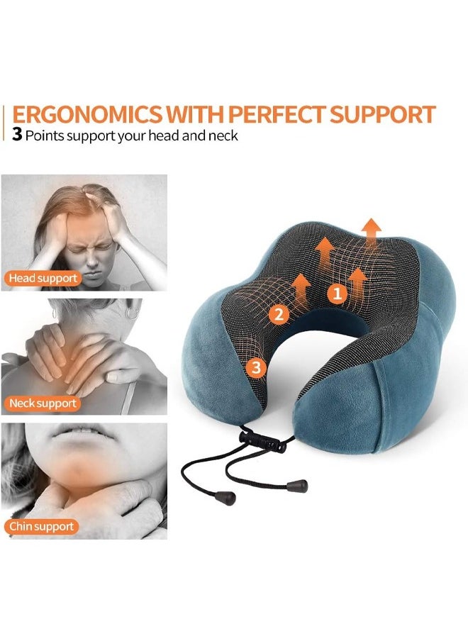 HQ-GAMING - U-Shaped Neck Pillow, Memory Foam Pillow, Airplane Pillow for Head Rest Neck Support, Travel Pillow, Portable Pillow for Office Cars Trains Long Flights Sleeping (Blue) - Image 1