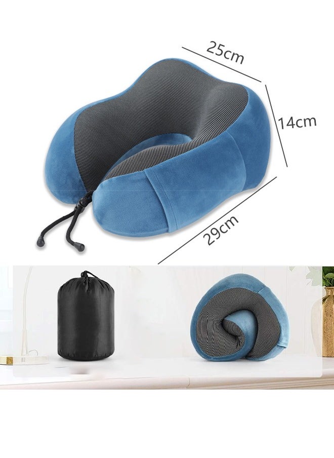 HQ-GAMING - U-Shaped Neck Pillow, Memory Foam Pillow, Airplane Pillow for Head Rest Neck Support, Travel Pillow, Portable Pillow for Office Cars Trains Long Flights Sleeping (Blue) - Image 1