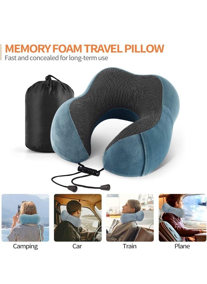 HQ-GAMING - U-Shaped Neck Pillow, Memory Foam Pillow, Airplane Pillow for Head Rest Neck Support, Travel Pillow, Portable Pillow for Office Cars Trains Long Flights Sleeping (Blue) - Image 1