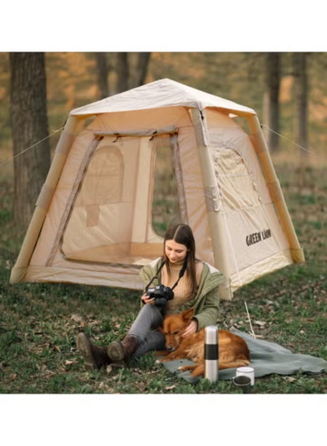 GREEN LION GT-3X Inflatable Camping Tent / Quick Setup 1–2 Min Air Tent / Oxford Waterproof Fabric / Outdoor Portable Shelter for 2–3 People / Dual Door Design / UV Protection / Wind & Tear Resistant / Electric Deflation Valve & Hand Pump Included - Beige - Image 3