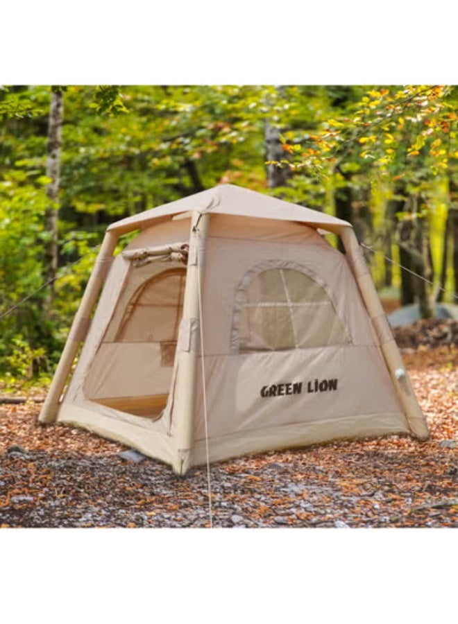 GREEN LION GT-3X Inflatable Camping Tent / Quick Setup 1–2 Min Air Tent / Oxford Waterproof Fabric / Outdoor Portable Shelter for 2–3 People / Dual Door Design / UV Protection / Wind & Tear Resistant / Electric Deflation Valve & Hand Pump Included - Beige - Image 2