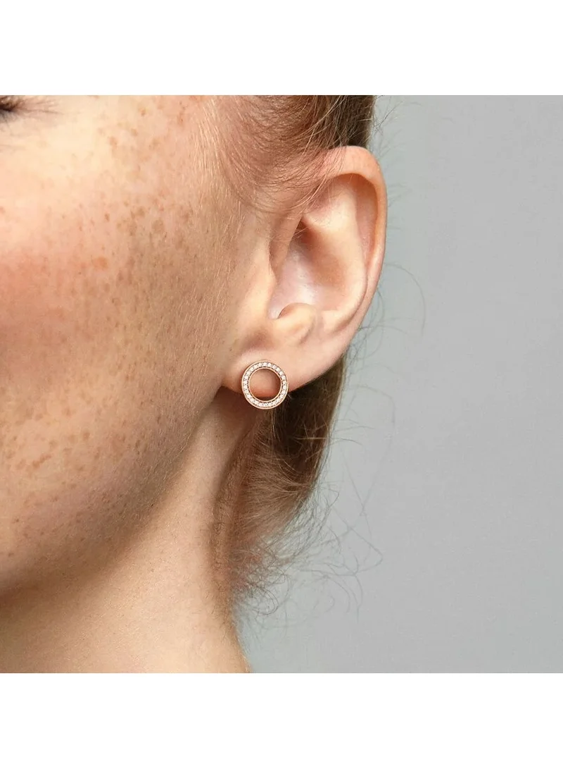 باندورا أقراط وردية مطلية بالذهب عيار  قيراط مرصعة بالزركونيا الشفاف