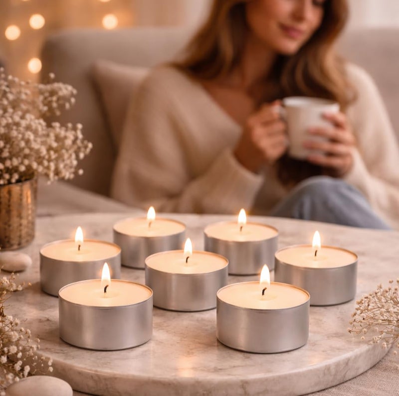 AURA DECOR AuraDecor Tealight Candles Pure Wax, Unscented, 9 Hours Burning time, White Unscented Tea Light Candles (Pack of 90) Heavy Tealight - Image 4