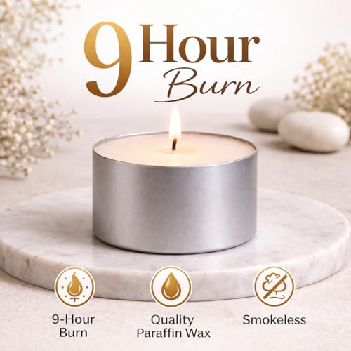 AURA DECOR AuraDecor Tealight Candles Pure Wax, Unscented, 9 Hours Burning time, White Unscented Tea Light Candles (Pack of 90) Heavy Tealight - Image 5