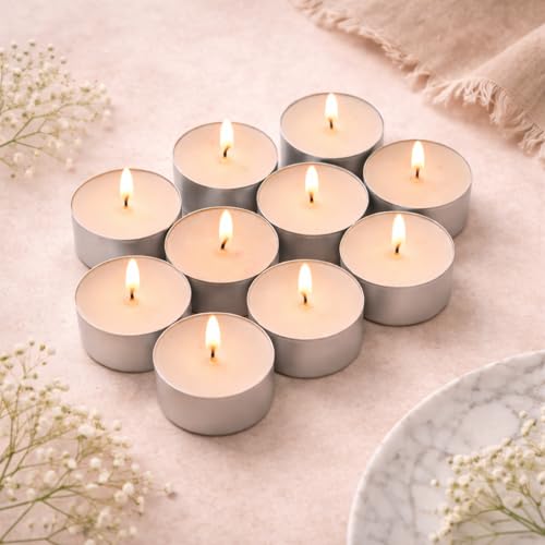 AURA DECOR AuraDecor Tealight Candles Pure Wax, Unscented, 9 Hours Burning time, White Unscented Tea Light Candles (Pack of 90) Heavy Tealight - Image 2