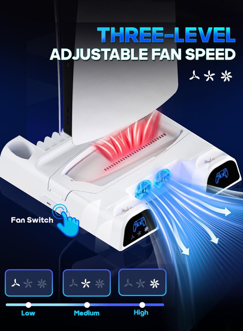 DOBE Cooling Station for PS5 /PS5 Slim /PS5 Pro Console , with Dual Controller Charging Station, 3 Levels Turbo Fan and Headset Holder, PS5 Vertical Stand  - Image 2