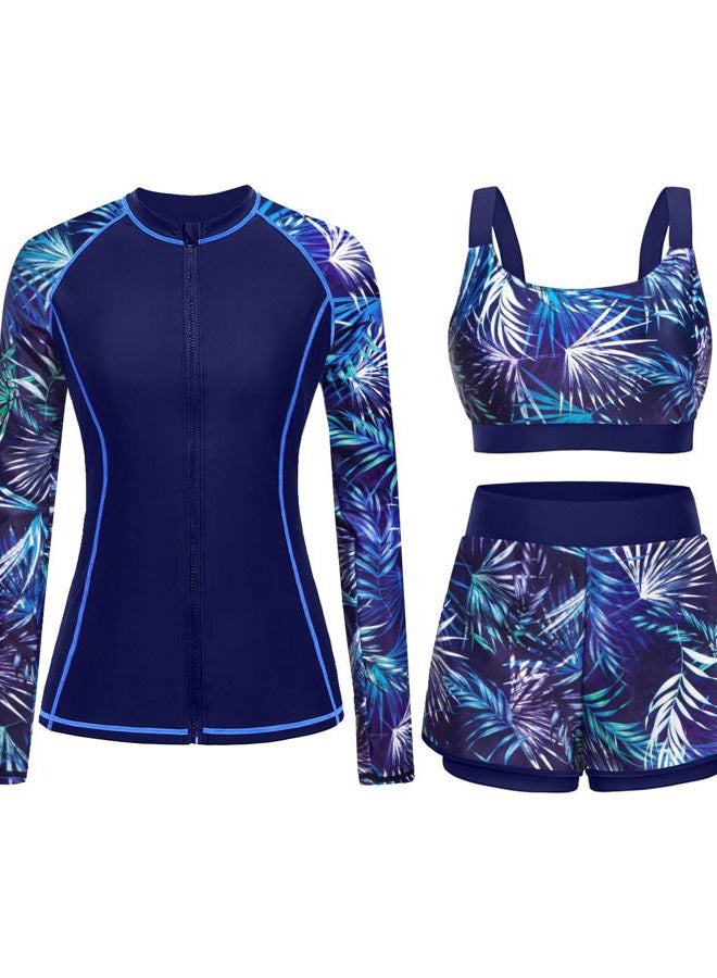 Daci 3 Piece Rash Guard for Women - Long Sleeve Swimsuits with Shorts SPF Zip up Swim Shirt with Built in Bra - Image 1