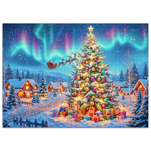SECOGM Northern Lights Puzzles for Adults 1000 Pieces Christmas Jigsaw Puzzles 1000 Pieces Impossible Difficult Hard Challenging Puzzles for Adults Art Puzzle for Home Decor 19 27in - Image 1