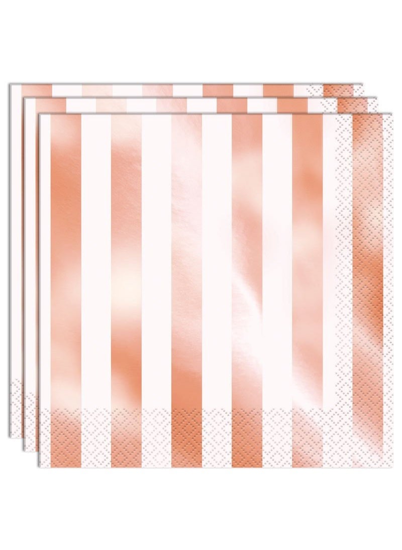 Unique Rose Gold Stripes Napkins White Paper 17cm 16-Pack