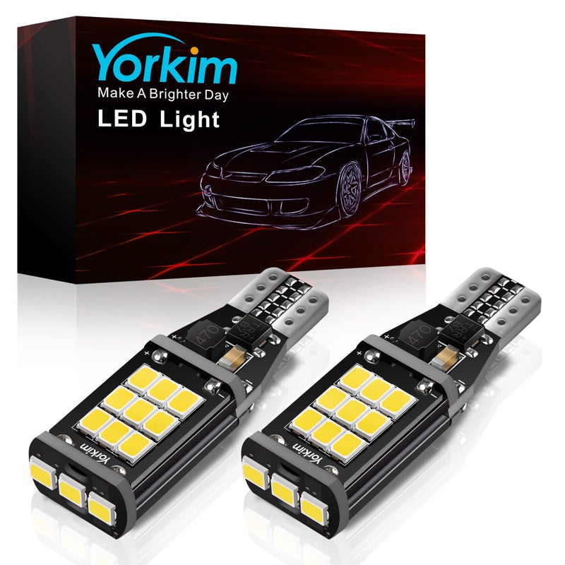 لمبة LED يوركيم 921 6000K بيضاء لمبات عكسية LED 921 ساطعة 21SMD 2835 شريحة خالية من الأخطاء T15 لمبات ضوء الاحتياطي 906 904 902 W16W 912 للسيارة عبوة من 2