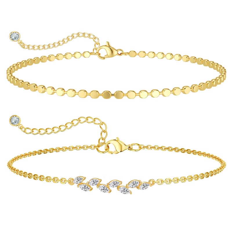 MIDEEO Ankle Bracelets & Anklets Set - Waterproof Cuban Link Heart Beads Herringbone Rhinestone Layered Anklets for Women's Jewelry Gifts - Image 1