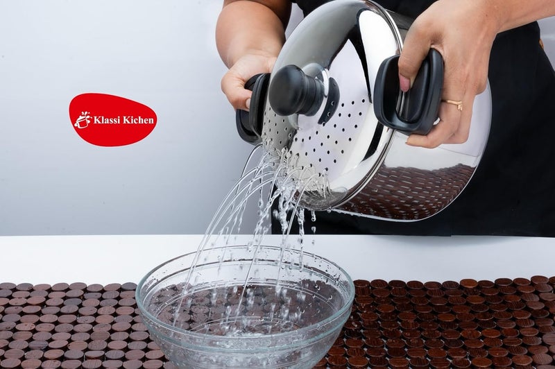 Klassi Kichen Stainless Steel StrainerLift Lock Handle PastaRice 2 Years Warranty Induction Bottom Cookware Set - Image 2