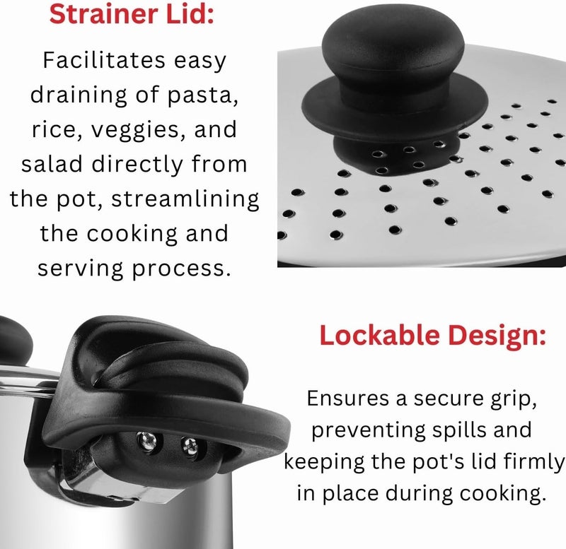 Klassi Kichen Stainless Steel StrainerLift Lock Handle PastaRice 2 Years Warranty Induction Bottom Cookware Set - Image 5