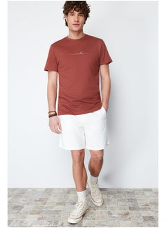 trendyol Brown Regular/Normal Cut Text Printed 100% Cotton Label Appliqué T-shirt TMNSS21TS0808  - Image 1