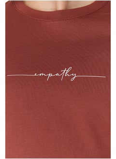 trendyol Brown Regular/Normal Cut Text Printed 100% Cotton Label Appliqué T-shirt TMNSS21TS0808  - Image 5