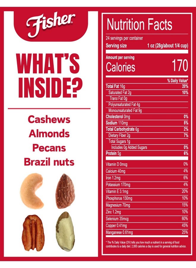 Fisher Snack Deluxe Mixed Nuts, 24 Ounces, Cashews, Almonds, Pecans, Brazil Nuts, 100% Recyclable - Image 2