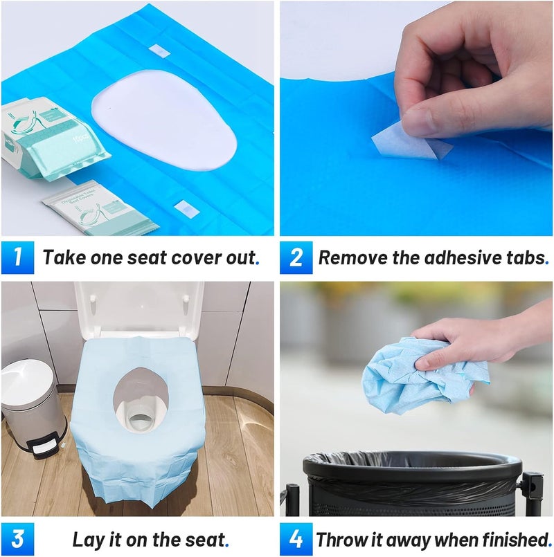 KASTWAVE Toilet Seat Covers Disposable, 50 Pcs Adhesive Antibacterial Waterproof Extra Large for Adults Travel Hospital Hotel Kids Potty Training Public Restrooms Camping, 16 x 24 Inch - Image 3