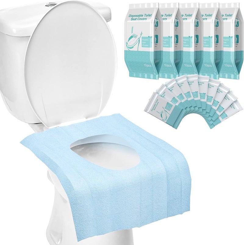 KASTWAVE Toilet Seat Covers Disposable, 50 Pcs Adhesive Antibacterial Waterproof Extra Large for Adults Travel Hospital Hotel Kids Potty Training Public Restrooms Camping, 16 x 24 Inch - Image 1
