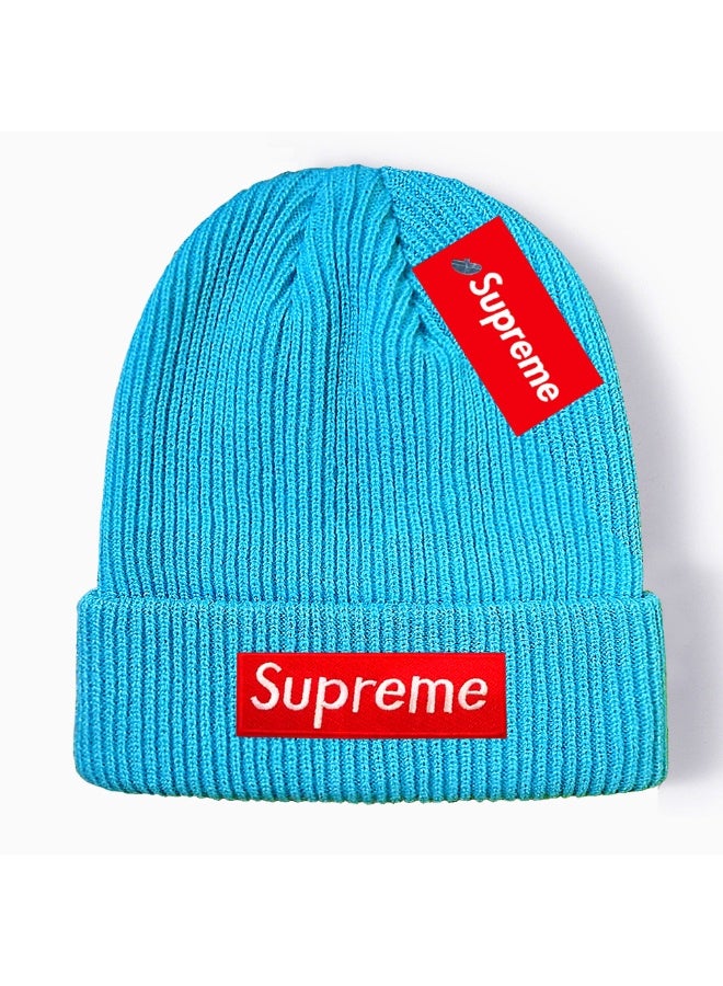 Supreme Red Box Logo Rib Knit Beanie (Turquoise Blue)