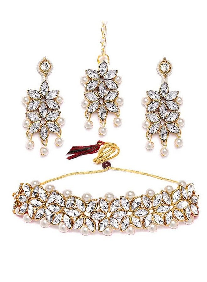 YouBella Jewellery Set for Women Gold Plated Wedding Bridal Traditional Choker Necklace Pearl Necklace Set Jewellery set with Earrings For Girls/Women (White) - Image 1