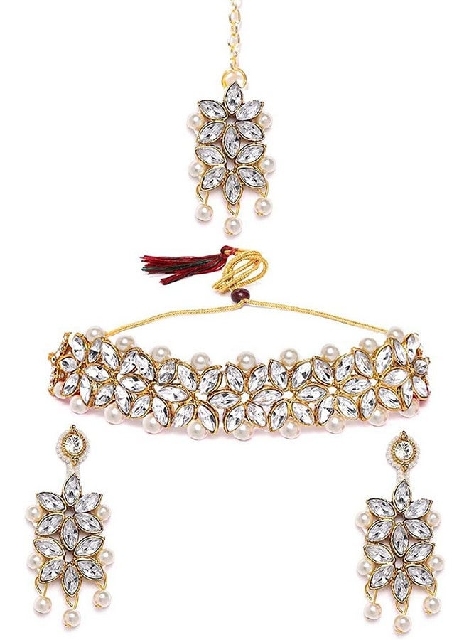 YouBella Jewellery Set for Women Gold Plated Wedding Bridal Traditional Choker Necklace Pearl Necklace Set Jewellery set with Earrings For Girls/Women (White) - Image 5