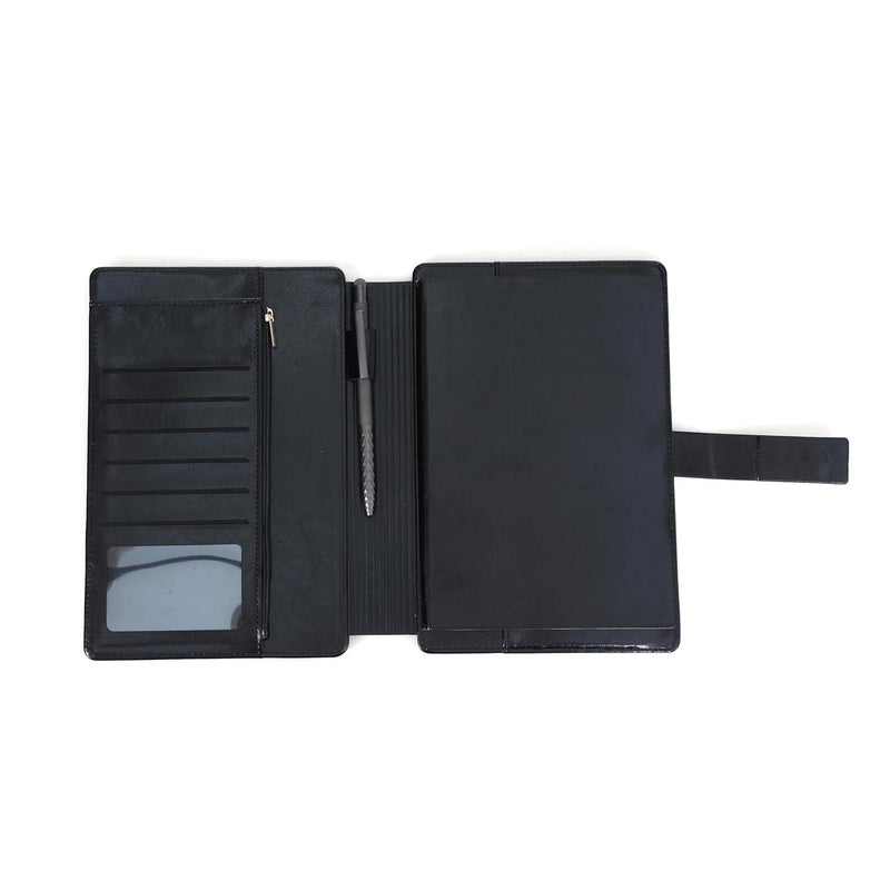 Scribelle A5 Folder Notebook with Refillable Pages – 192,PU Leather Cover, Mobile & Card Holder, Pen Slot, Gift Box-Black Color - Image 4