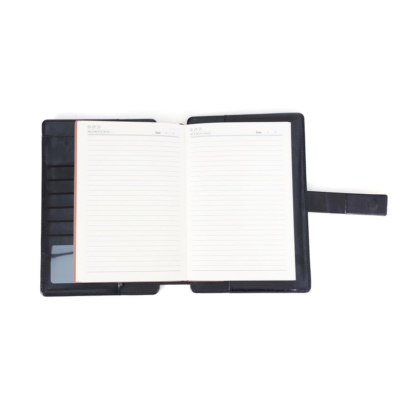 Scribelle A5 Folder Notebook with Refillable Pages – 192,PU Leather Cover, Mobile & Card Holder, Pen Slot, Gift Box-Black Color - Image 3