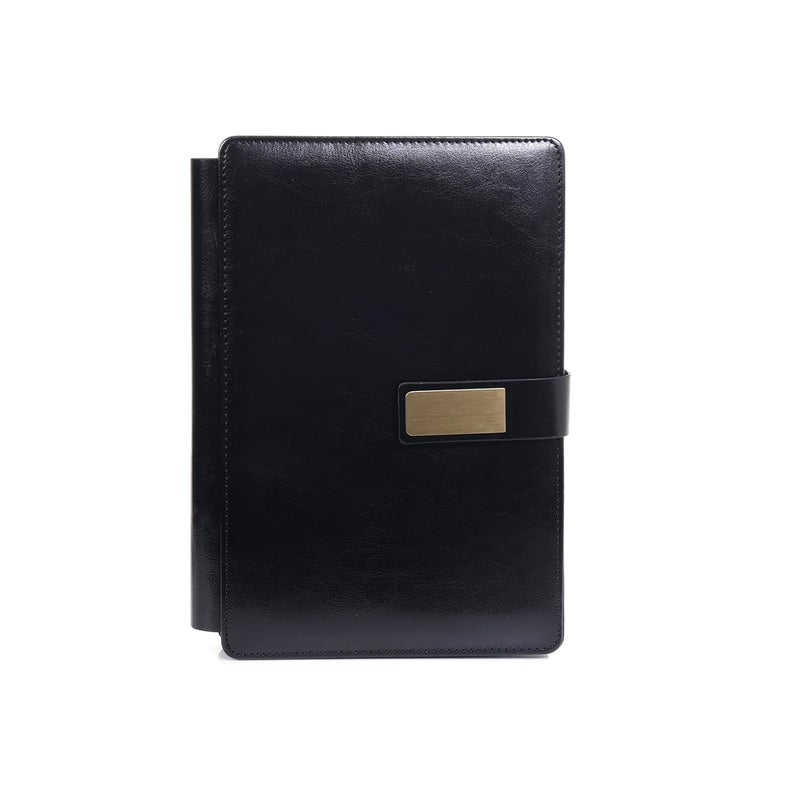 Scribelle A5 Folder Notebook with Refillable Pages – 192,PU Leather Cover, Mobile & Card Holder, Pen Slot, Gift Box-Black Color - Image 1