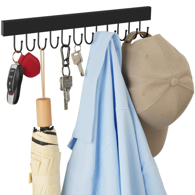 ZEDODIER Key Holder for Wall, Key Hanger Wall Mount with 12 Adjustable Hooks for Wall, Wooden Key Rack Decor for Entryway Front Door Kitchen Hallway Garage Mudroom, Black - Image 1